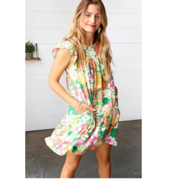 Floral Green Mini Dress - Picture 3 of 5